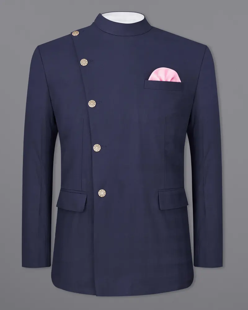 Tuna Blue Cross Placket Bandhgala Blazer 2