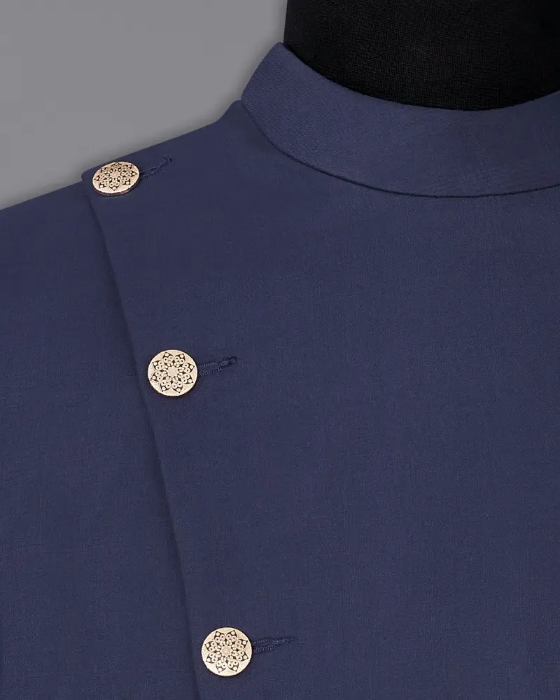 Tuna Blue Cross Placket Bandhgala Blazer 4