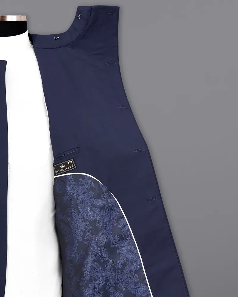 Tuna Blue Cross Placket Bandhgala Blazer 7