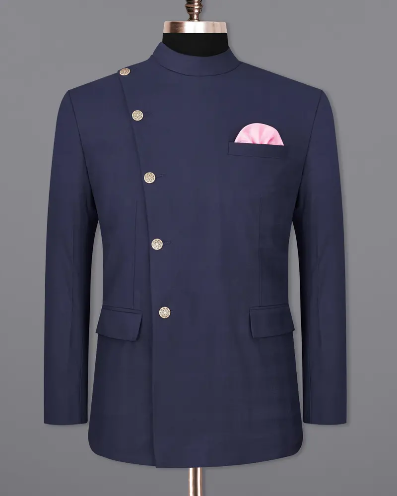 Tuna Blue Cross Placket Bandhgala Blazer 8