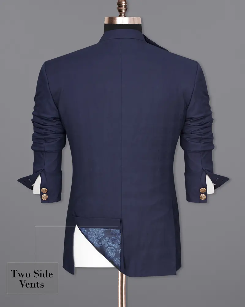 Tuna Blue Cross Placket Bandhgala Blazer 9