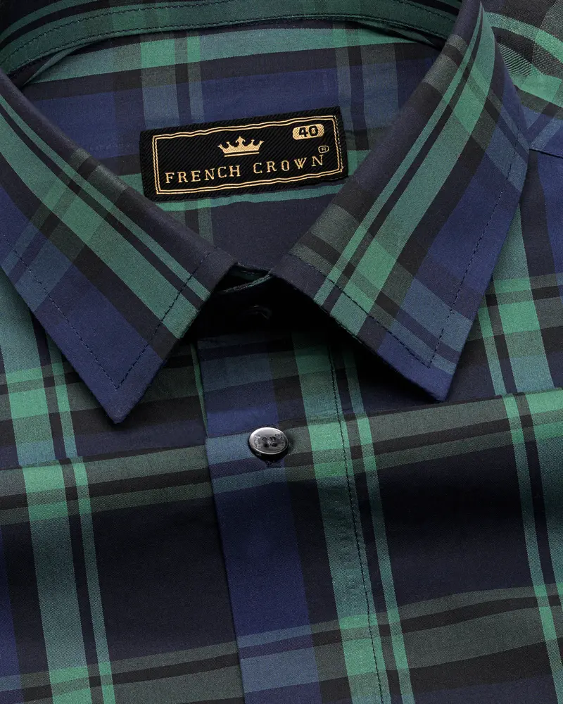 Tuna Blue With Cactus Green Plaid Premium Cotton Shirt 1
