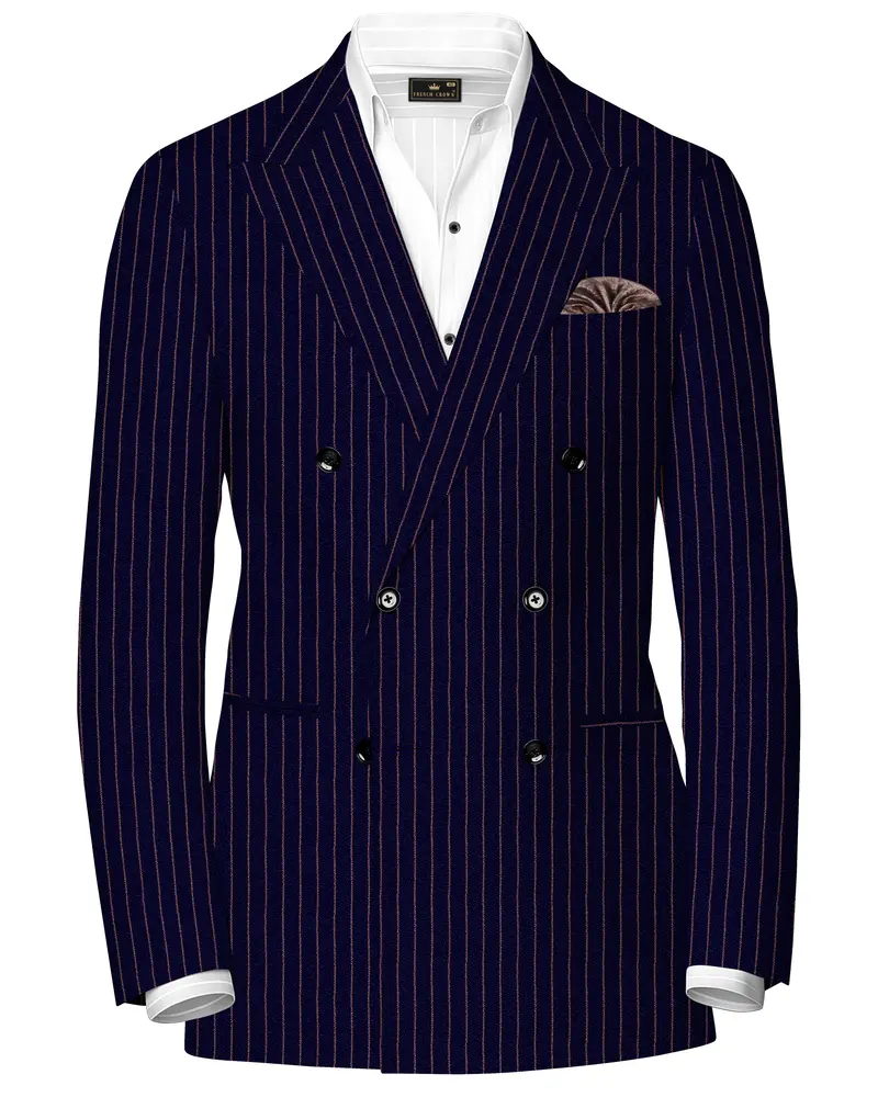 Tuna Blue With Coral Reef Brown Striped Double-Breasted Blazer 1