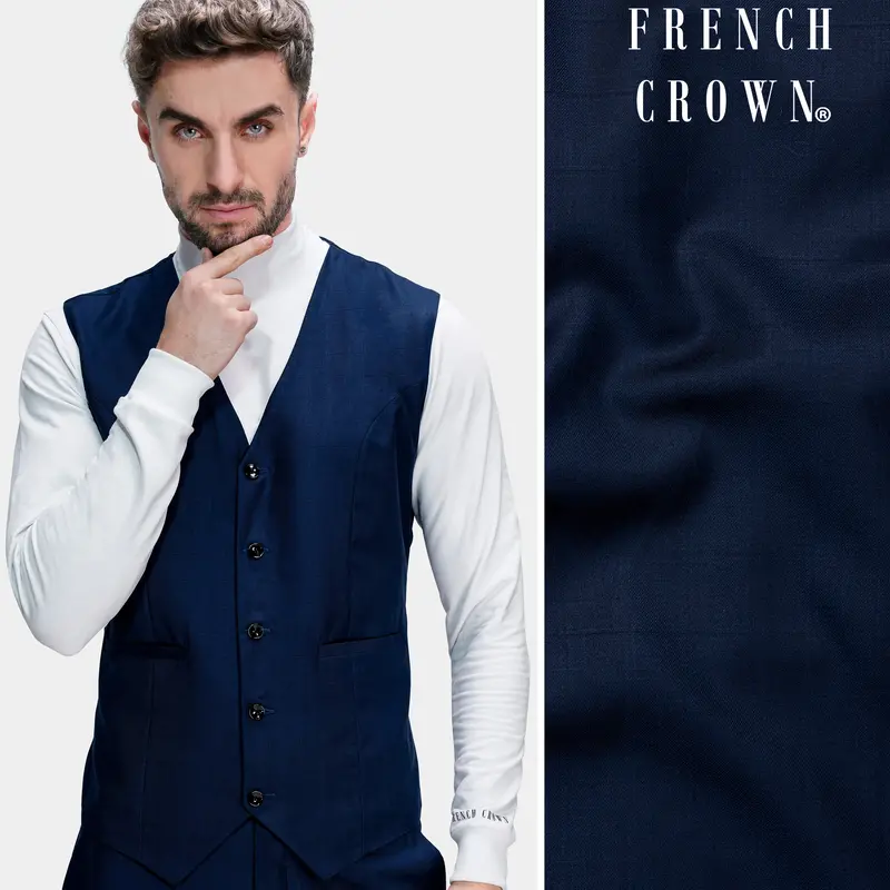 Tuna Blue Wool Rich Waistcoat 1