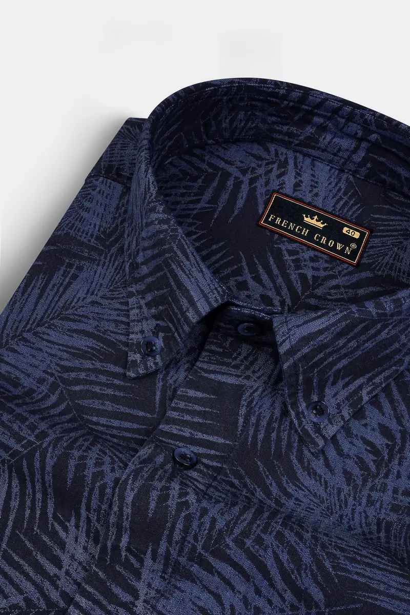 Tuna Gray Leaves Printed Denim Shirt 1