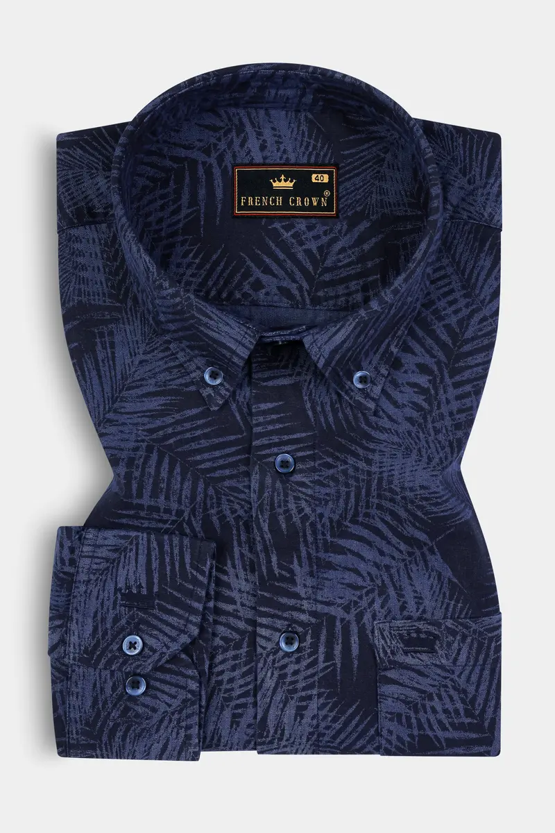 Tuna Gray Leaves Printed Denim Shirt 3