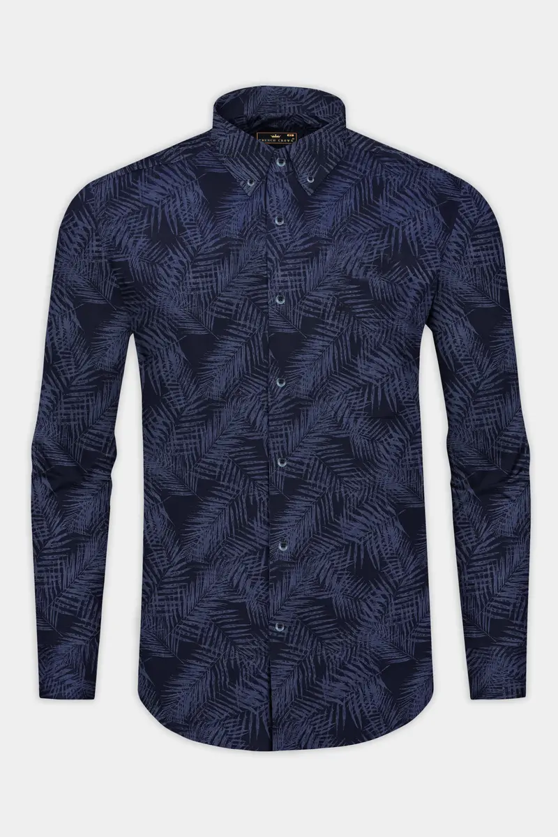 Tuna Gray Leaves Printed Denim Shirt 4