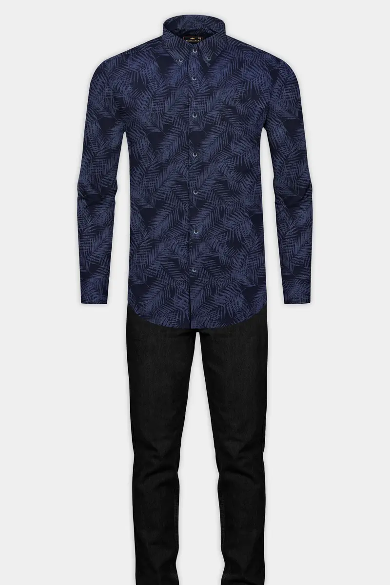Tuna Gray Leaves Printed Denim Shirt 6