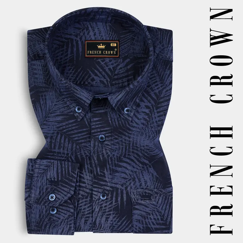 Tuna Gray Leaves Printed Denim Shirt 7