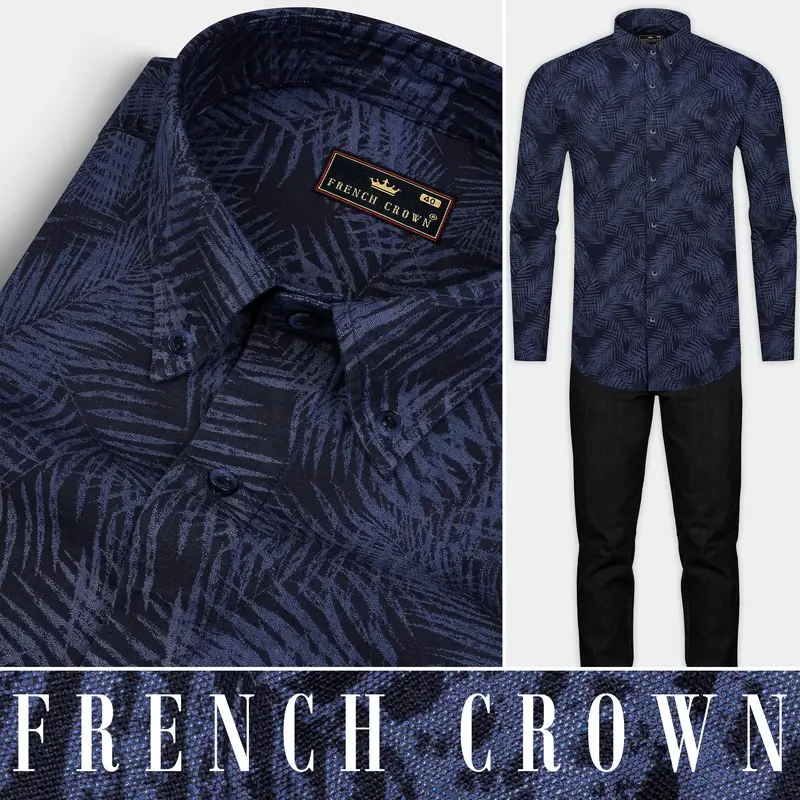 Tuna Gray Leaves Printed Denim Shirt 9