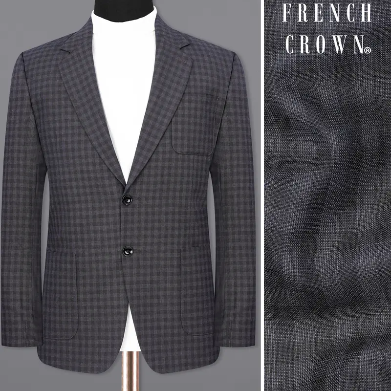 Tuna Gray Plaid Single Breasted Plaid Sports Blazer 1