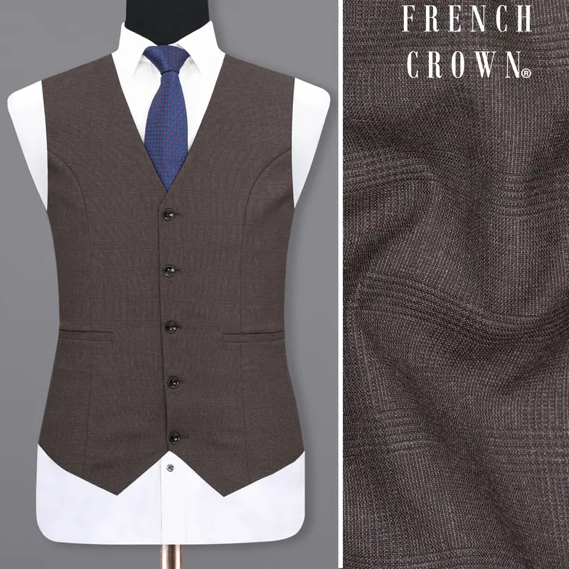 Tundora Brown Plaid Waistcoat 1