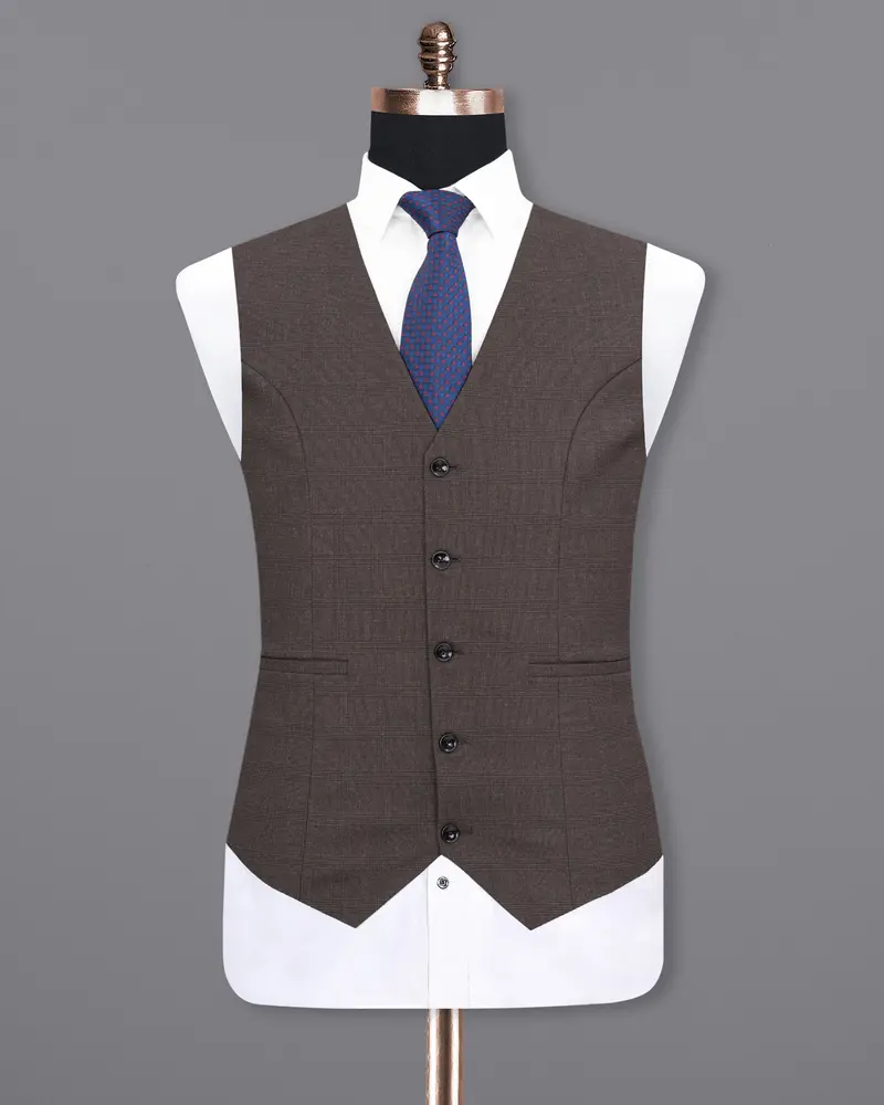 Tundora Brown Plaid Waistcoat 2