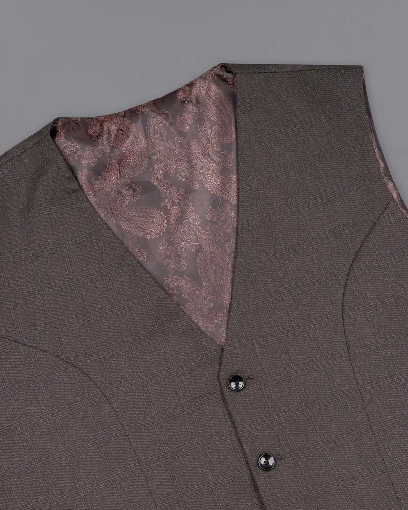 Tundora Brown Plaid Waistcoat 4