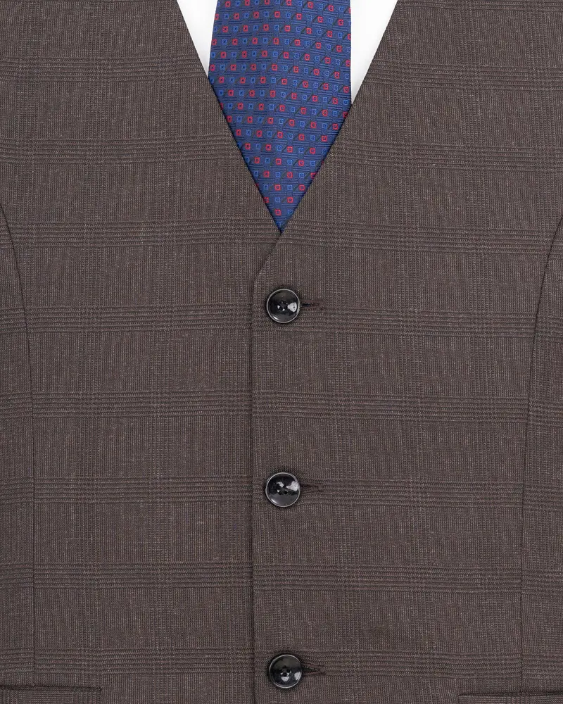Tundora Brown Plaid Waistcoat 5