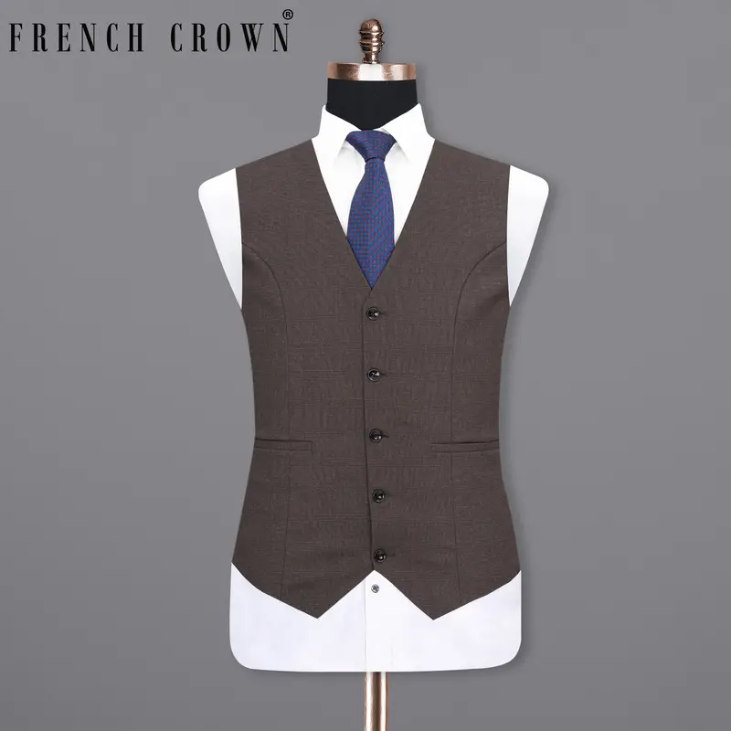 Tundora Brown Plaid Waistcoat 7