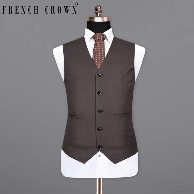 Tundora Brown Subtle Windowpane Wool Rich Waistcoat 1