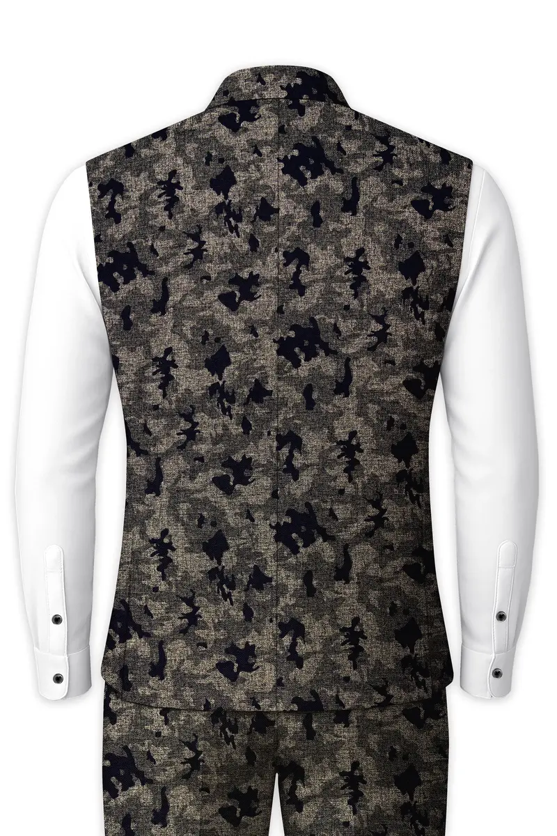Tundora Brown With Jade Black Ditsy Textured Designer Nehru Jacket 4