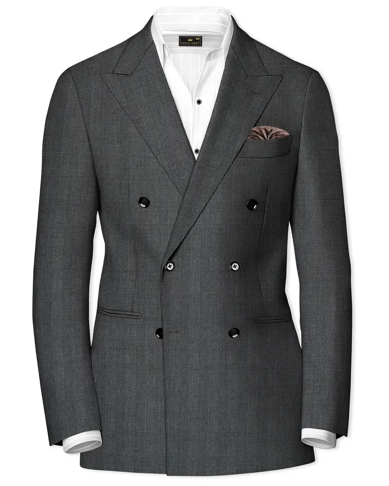 Tundora Dark Gray Subtle Plaid Double-Breasted Blazer 1