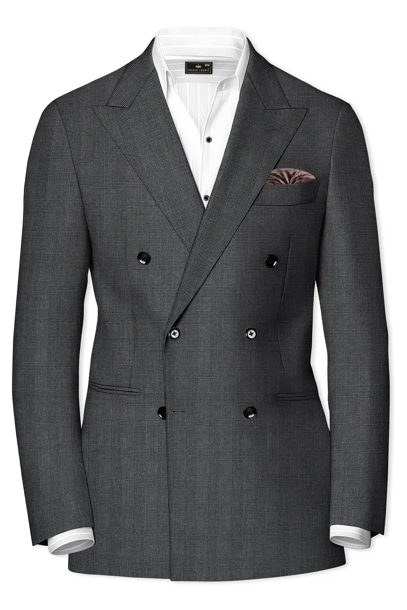 Tundora Dark Gray Subtle Plaid Double-Breasted Blazer 2