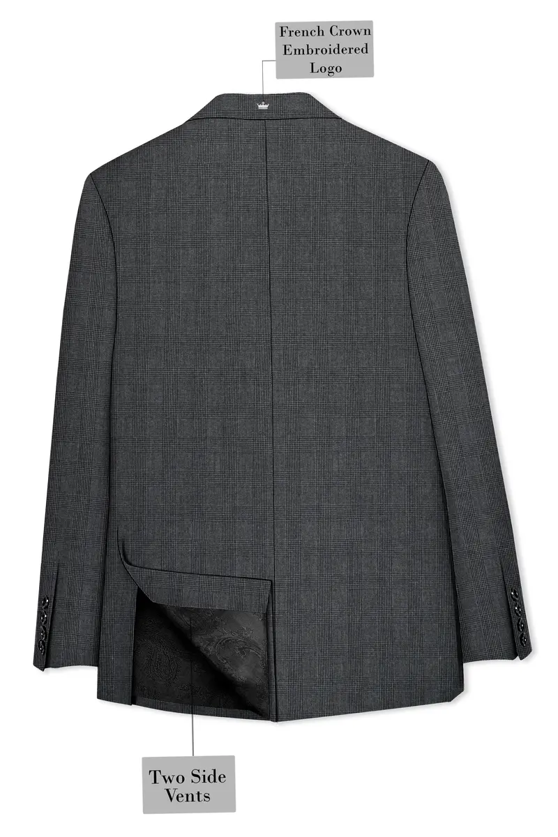 Tundora Dark Gray Subtle Plaid Double-Breasted Blazer 8