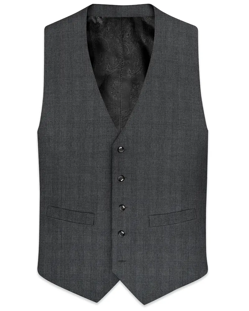 Tundora Dark Gray Subtle Plaid Waistcoat 1