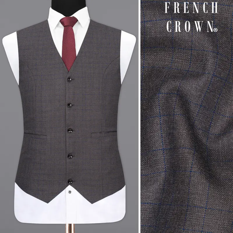 Tundora Gray And Downriver Blue Plaid Waistcoat 1