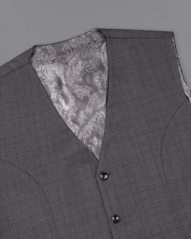 Tundora Gray And Downriver Blue Plaid Waistcoat 4