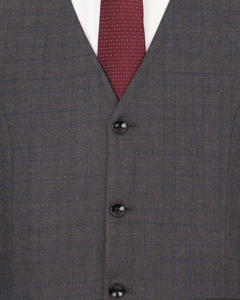 Tundora Gray And Downriver Blue Plaid Waistcoat 5