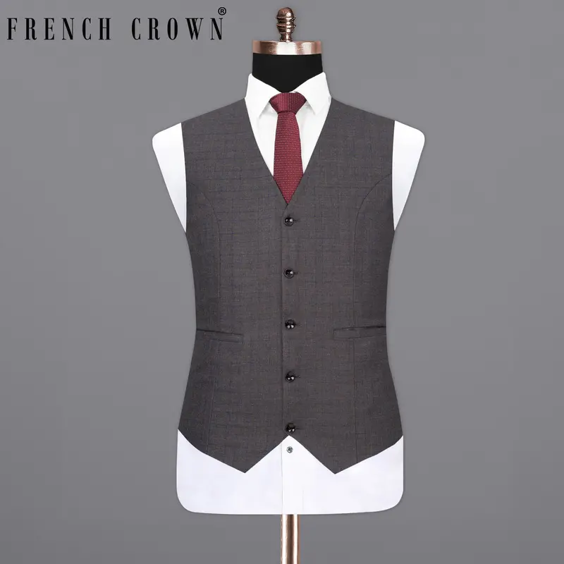 Tundora Gray And Downriver Blue Plaid Waistcoat 7