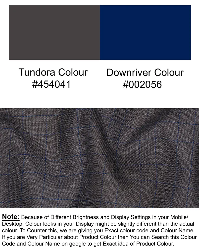 Tundora Gray And Downriver Blue Plaid Waistcoat 8