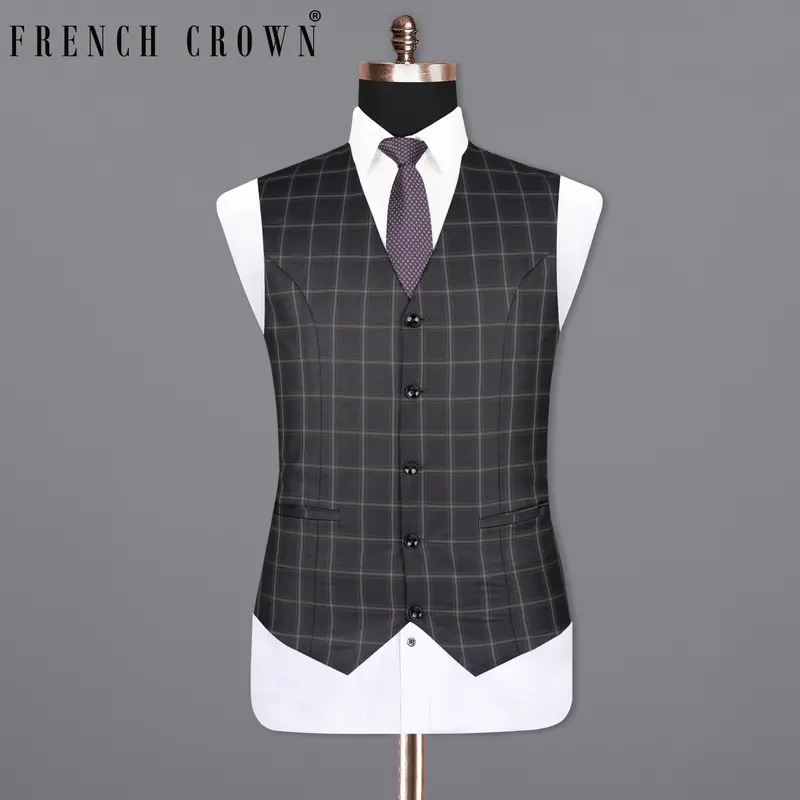 Tundora Gray Windowpane Wool Rich Waistcoat 1