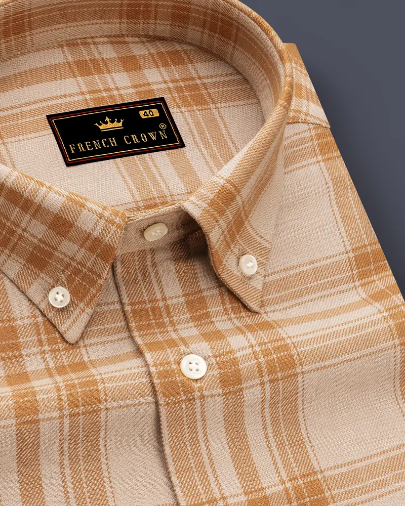 Turkey Cream With Curry Brown Twill Plaid Premium Cotton Shirt 1