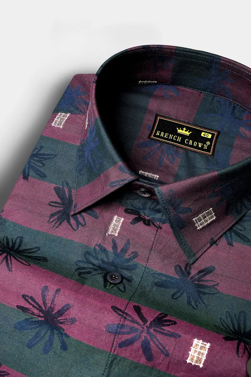 Turkish Maroon And Jade Black Jacquard Textured Premium Giza Cotton Shirt 1