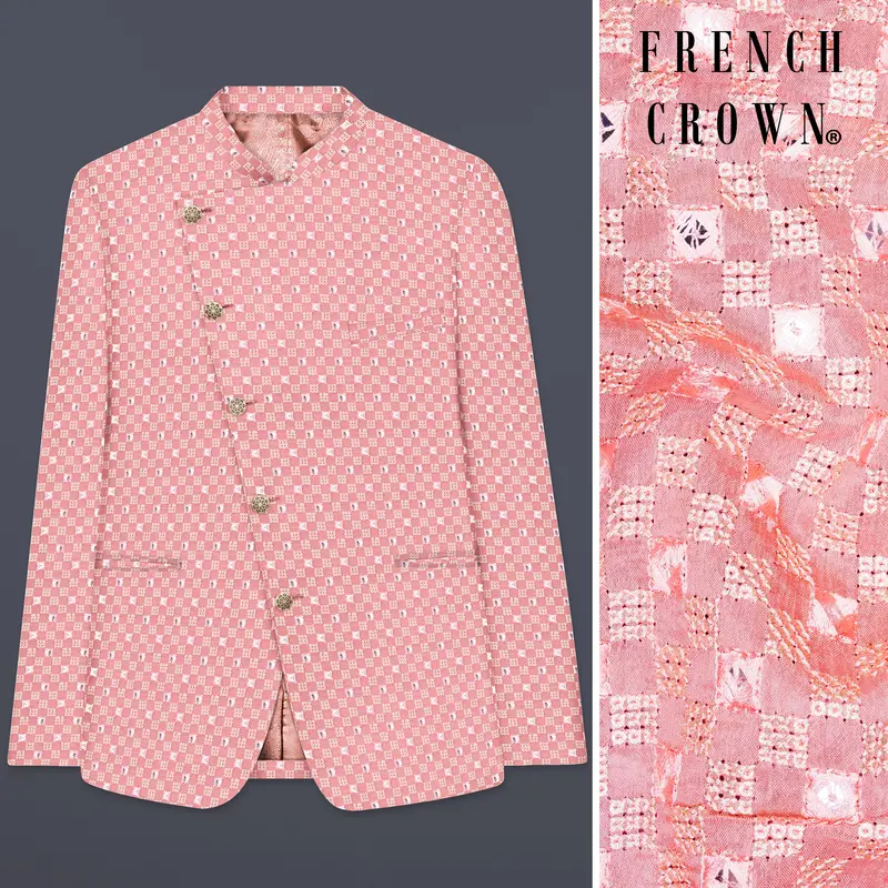 Turkish Pink Embroidered Cross Placket Bandhgala Jodhpuri 1