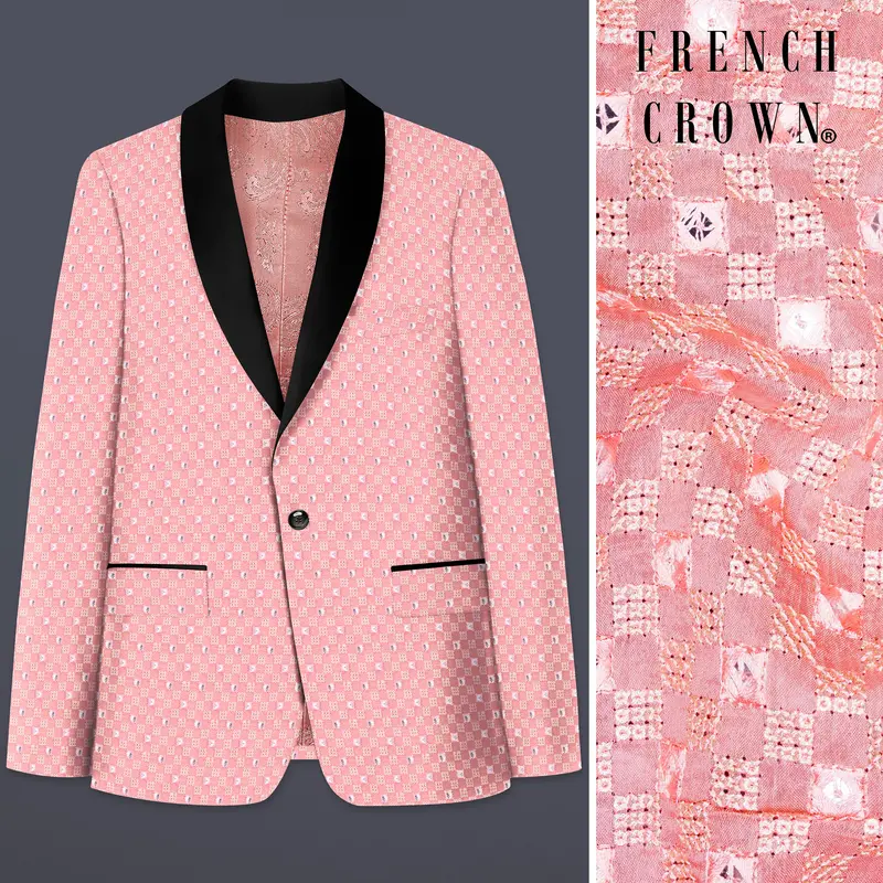 Turkish Pink Embroidered Tuxedo Blazer 1