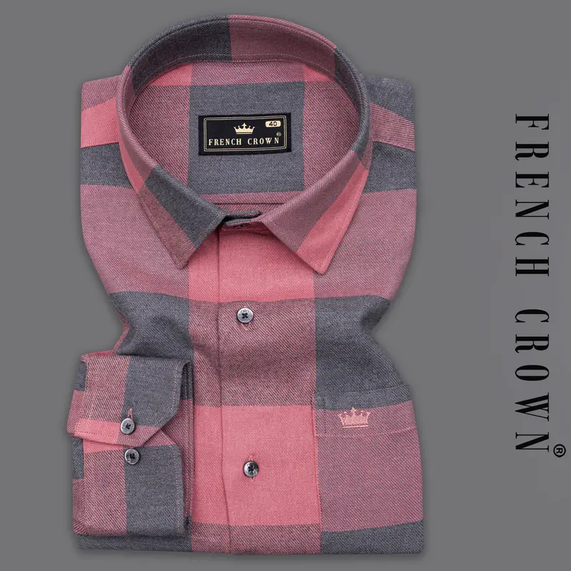 Turkish Pink With Gunmetal Checked Flannel Shirt 1