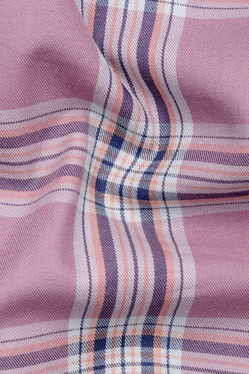 Turkish Rose Pink And Rhino Blue Twill Plaid Premium Cotton Shirt 2