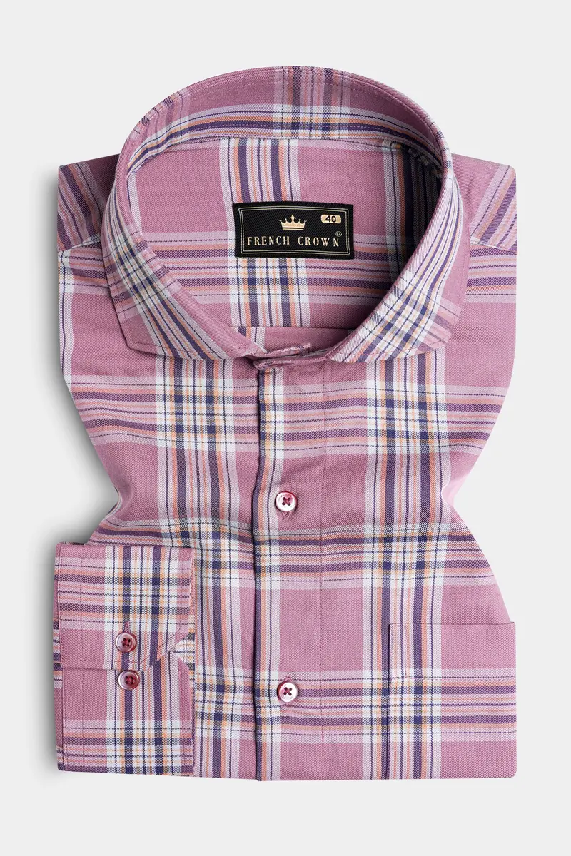 Turkish Rose Pink And Rhino Blue Twill Plaid Premium Cotton Shirt 3