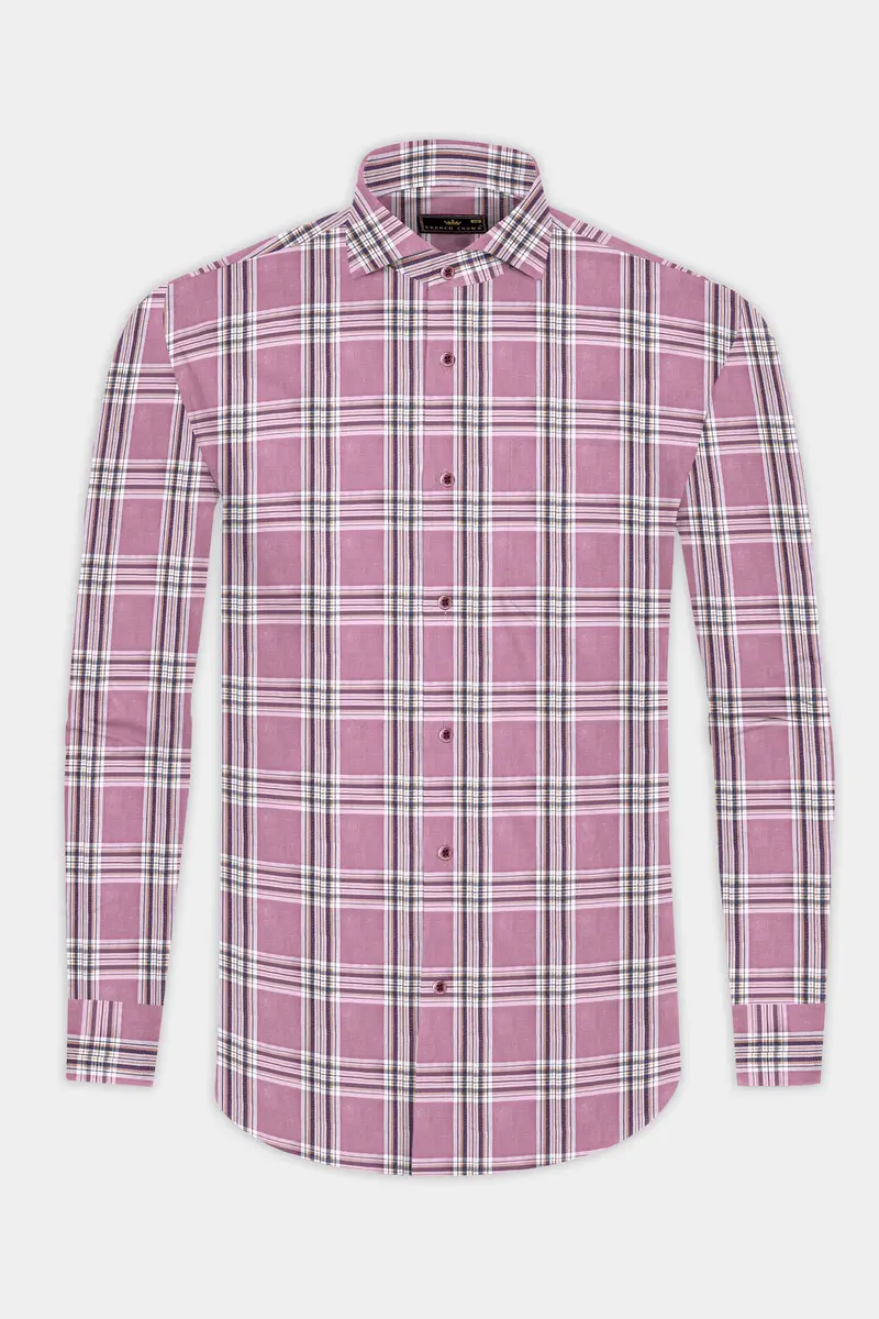 Turkish Rose Pink And Rhino Blue Twill Plaid Premium Cotton Shirt 4