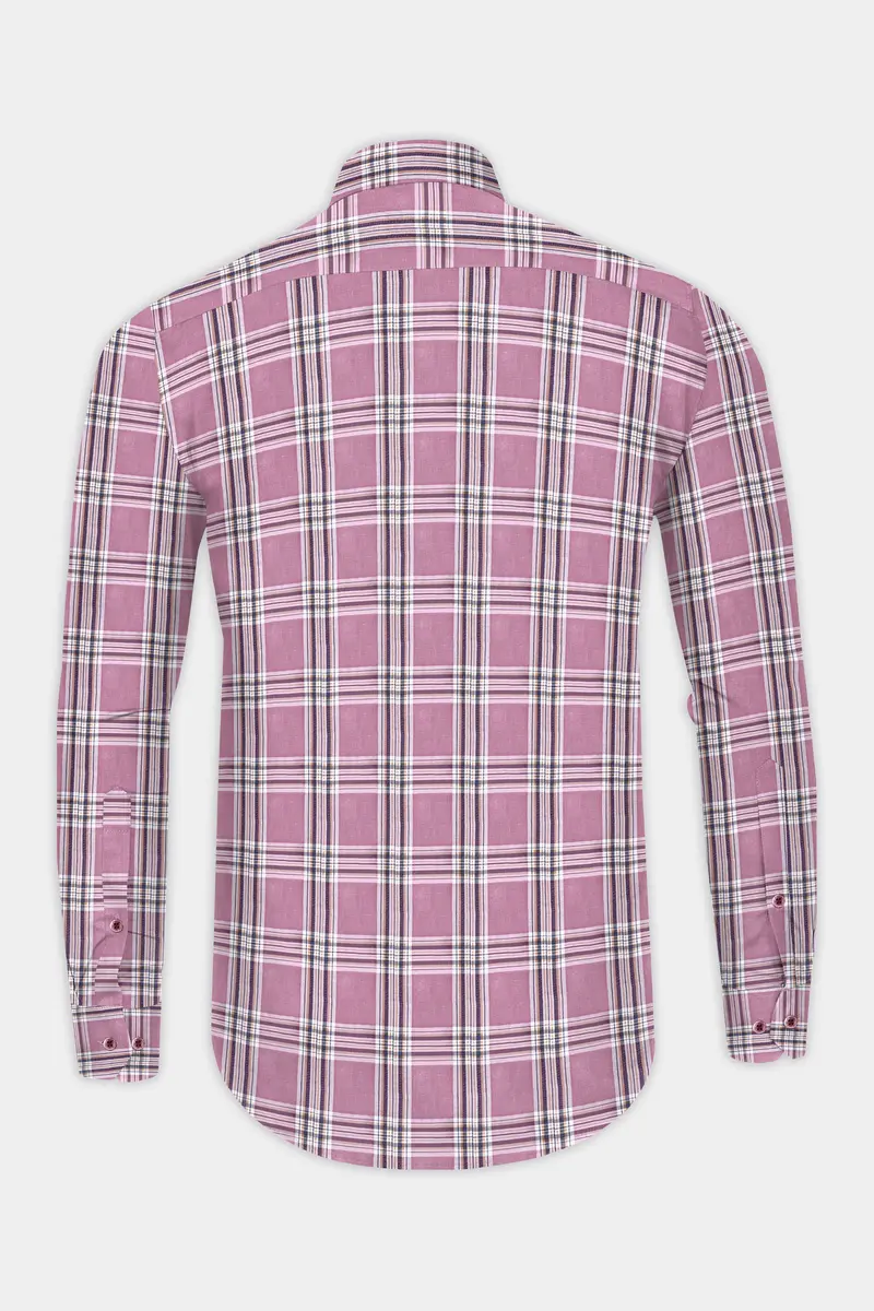 Turkish Rose Pink And Rhino Blue Twill Plaid Premium Cotton Shirt 5
