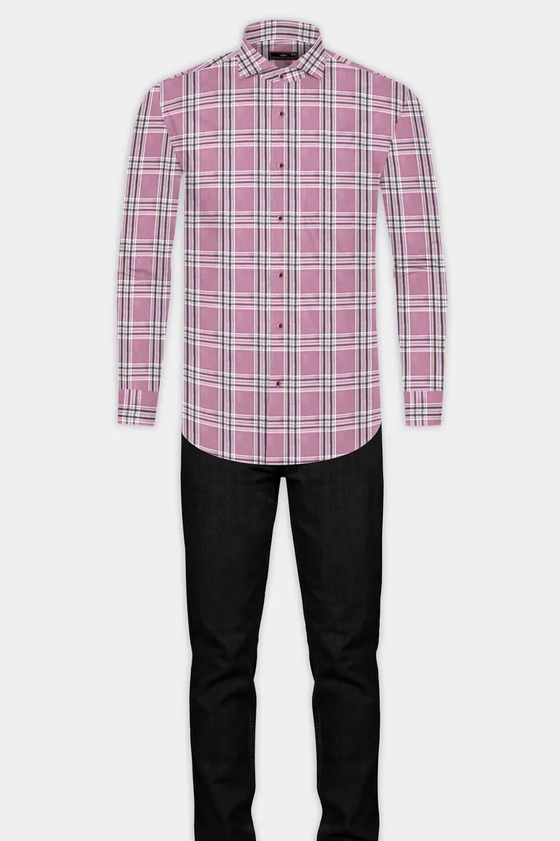 Turkish Rose Pink And Rhino Blue Twill Plaid Premium Cotton Shirt 6