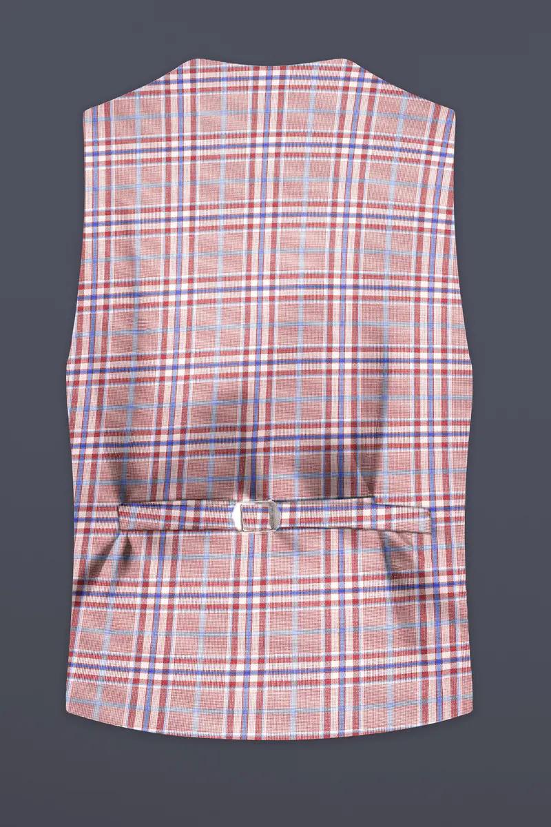 Turkish Rose Pink And Wild Blue Plaid Wool Rich Waistcoat 4