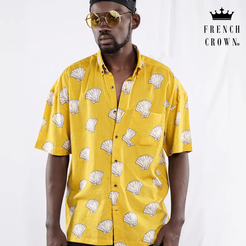 Turmeric Brown Funky Printed Lightweight Oversized Premium Cotton Shirt 1