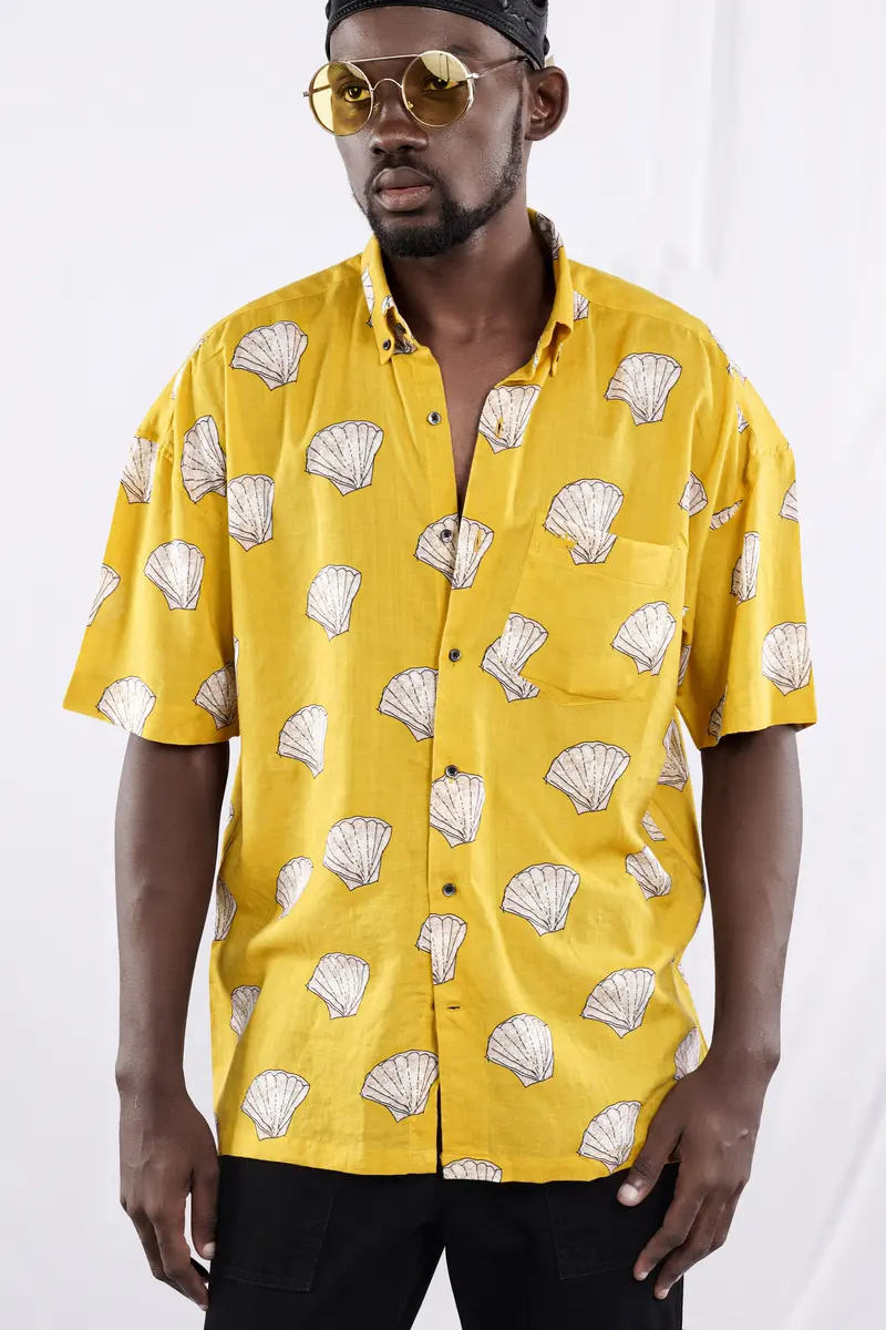 Turmeric Brown Funky Printed Lightweight Oversized Premium Cotton Shirt 2