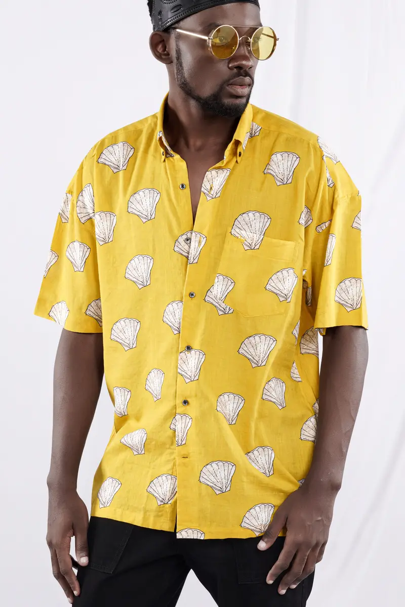 Turmeric Brown Funky Printed Lightweight Oversized Premium Cotton Shirt 7