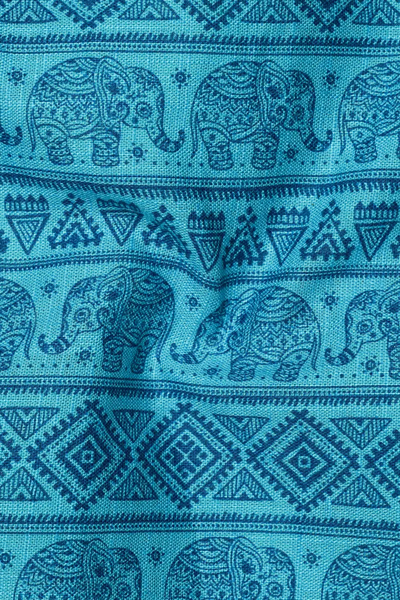 Turquoise Aqua Blue Tribal Printed Luxurious Linen Kurta Shirt 3