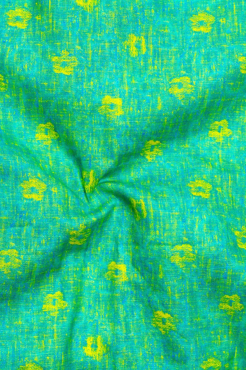 Turquoise Aqua Green Printed Luxurious Linen Kurta Shirt 3