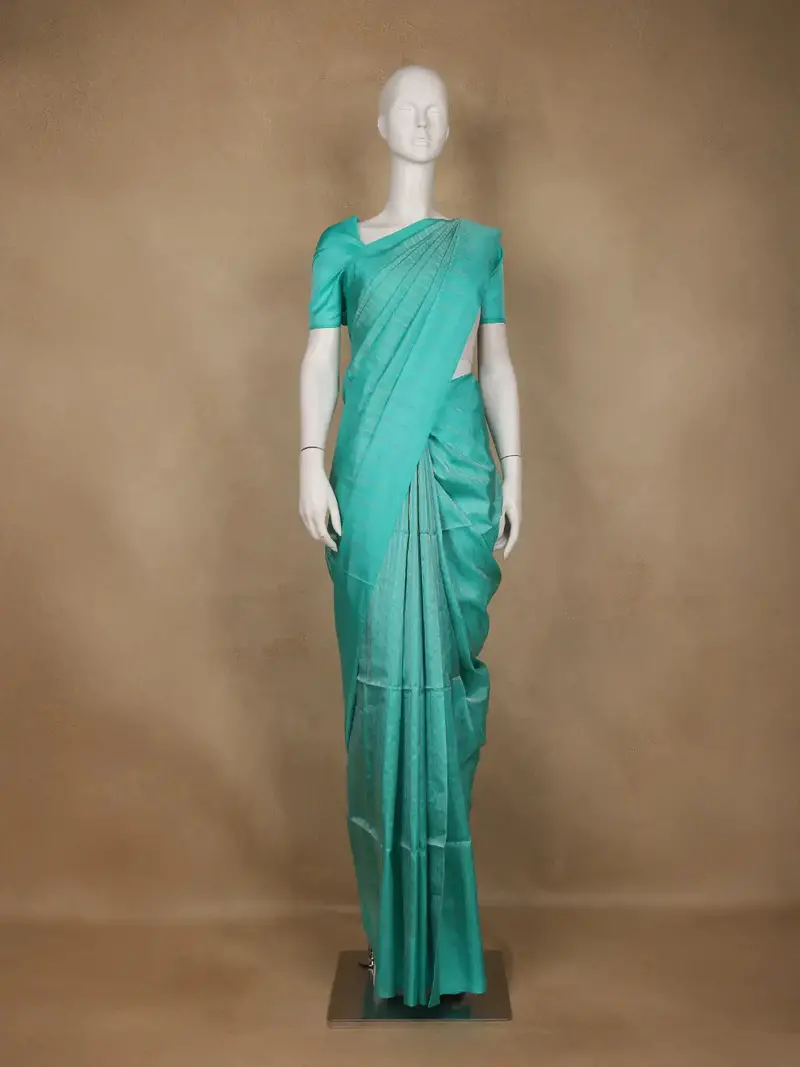 Turquoise Blue Striped Design Soft Silk Saree 1