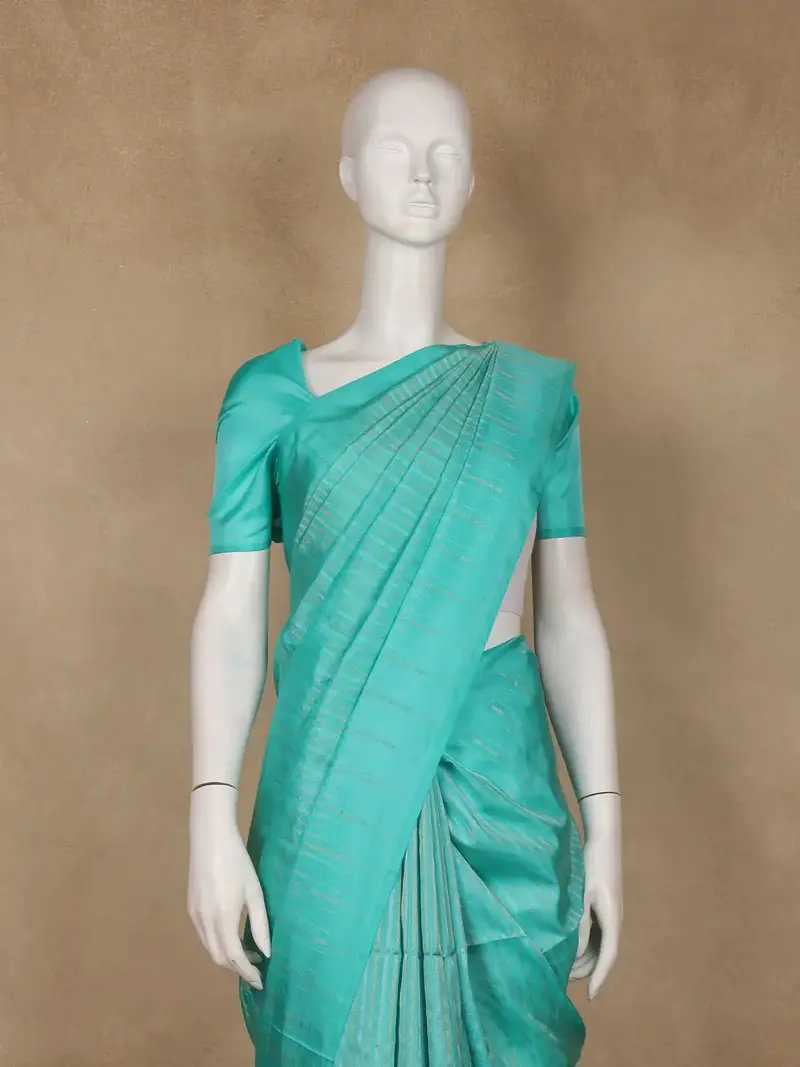 Turquoise Blue Striped Design Soft Silk Saree 2